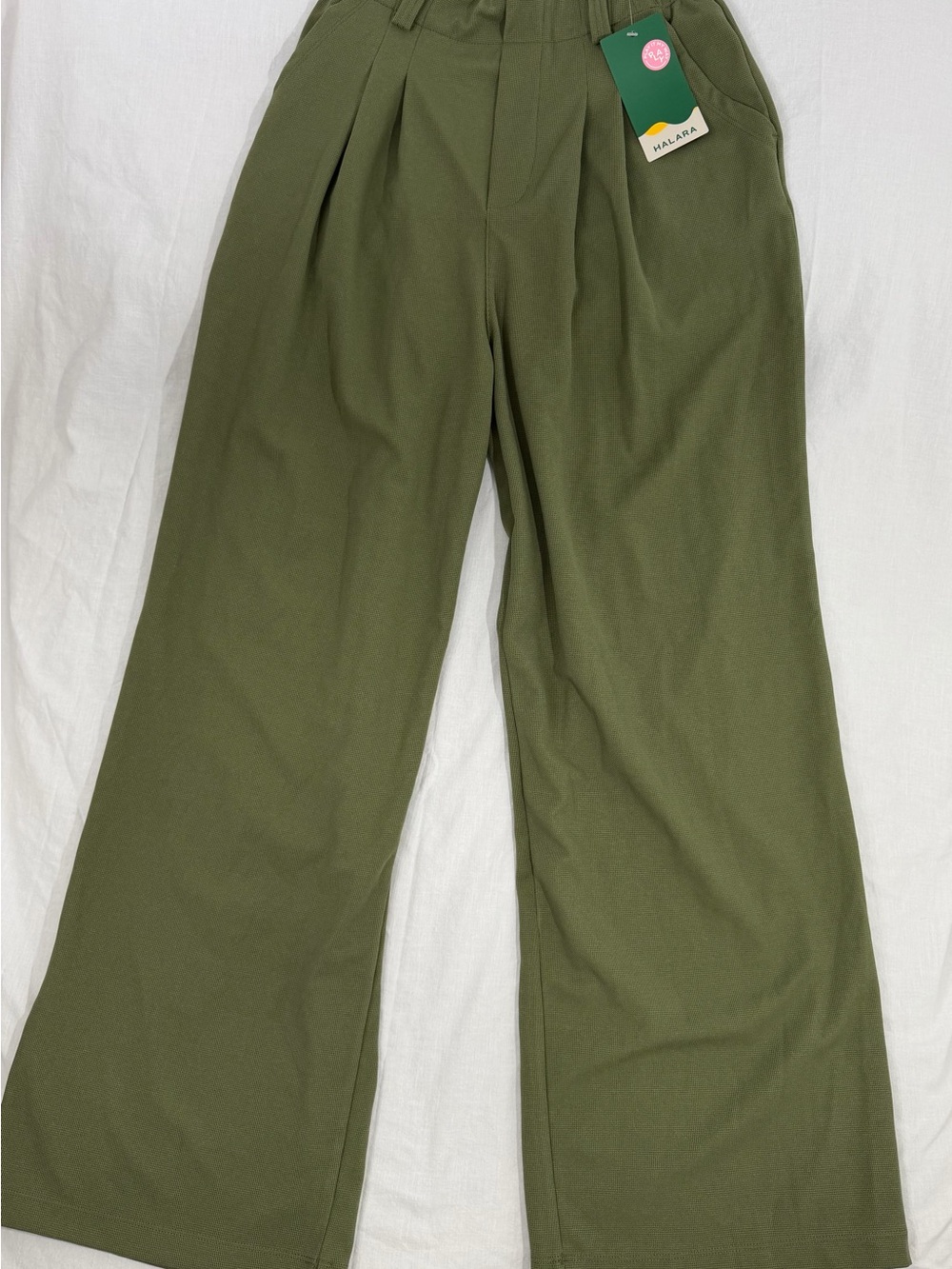 HALARA High Waist Waffle Knit Wide Leg Pants Olive Green size XS